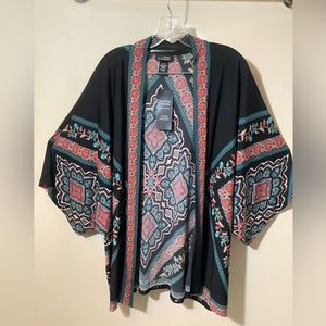 Catherines Jacket or kimono black with teal,orange/red & white NWT OX/1X